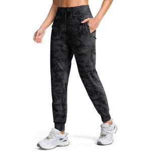 G Gradual Women’s Fleece Lined Joggers Hiking Pants 4 Zipper Pockets High Waisted Water Resistant Winter Running Sweatpants(Black Camo)