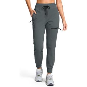 G Gradual Women’s Fleece Lined Joggers Hiking Pants 4 Zipper Pockets High Waisted Water Resistant Winter Running Sweatpants(Dark Grey)