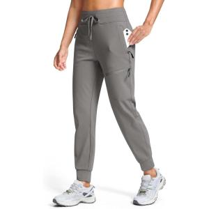 G Gradual Women’s Fleece Lined Joggers Hiking Pants 4 Zipper Pockets High Waisted Water Resistant Winter Running Sweatpants(Light Grey)