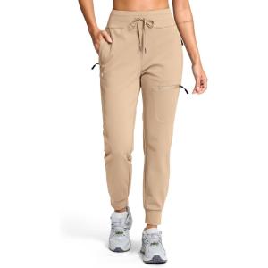 G Gradual Women’s Fleece Lined Joggers Hiking Pants 4 Zipper Pockets High Waisted Water Resistant Winter Running Sweatpants(Light Khaki)