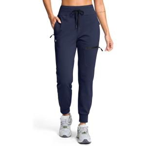 G Gradual Women’s Fleece Lined Joggers Hiking Pants 4 Zipper Pockets High Waisted Water Resistant Winter Running Sweatpants(Navy)
