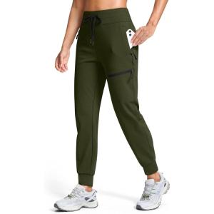 G Gradual Women’s Fleece Lined Joggers Hiking Pants 4 Zipper Pockets High Waisted Water Resistant Winter Running Sweatpants(Olive Green)
