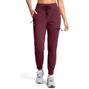 G Gradual Women’s Fleece Lined Joggers Hiking Pants 4 Zipper Pockets High Waisted Water Resistant Winter Running Sweatpants(Wine)