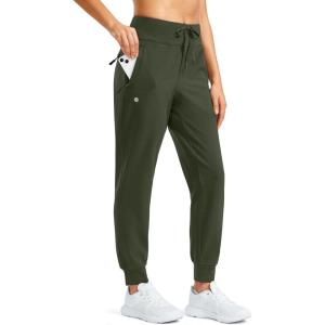 G Gradual Women’s Fleece Lined Joggers Water Resistant Hiking Pants High Waisted Winter Thermal Sweatpants 3 Zipper Pockets(Olive)