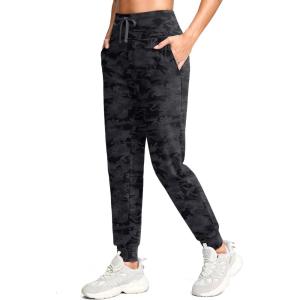 G Gradual Women’s Fleece Lined Joggers with Zipper Pocket Water Resistant Running Hiking Pants Winter Warm Thermal Sweatpants(Grey Camo)