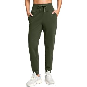 G Gradual Women’s Fleece Lined Joggers with Zipper Pocket Water Resistant Running Hiking Pants Winter Warm Thermal Sweatpants(Olive)