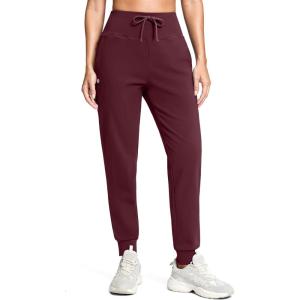 G Gradual Women’s Fleece Lined Joggers with Zipper Pocket Water Resistant Running Hiking Pants Winter Warm Thermal Sweatpants(Wine)