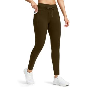 G Gradual Women’s Fleece Lined Winter Leggings High Waisted Water Resistant Thermal Hiking Ski Pants for Women with Pockets(Brown)