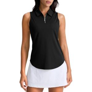 G Gradual Womens Golf Shirt Sleeveless Zip Up Polo Shirts for Women Collared Lightweight Tennis Athletic Tank Top(Black)