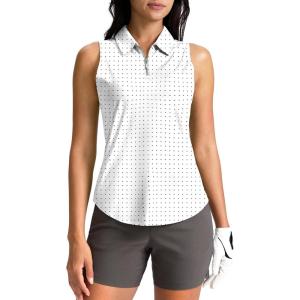 G Gradual Womens Golf Shirt Sleeveless Zip Up Polo Shirts for Women Collared Lightweight Tennis Athletic Tank Top(Black Dot)