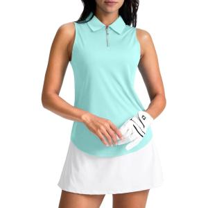 G Gradual Womens Golf Shirt Sleeveless Zip Up Polo Shirts for Women Collared Lightweight Tennis Athletic Tank Top(Light Green)