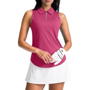 G Gradual Womens Golf Shirt Sleeveless Zip Up Polo Shirts for Women Collared Lightweight Tennis Athletic Tank Top(Light Rose)