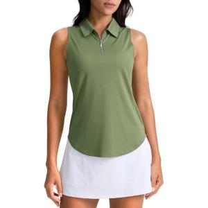 G Gradual Womens Golf Shirt Sleeveless Zip Up Polo Shirts for Women Collared Lightweight Tennis Athletic Tank Top(Olive)