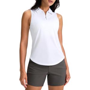 G Gradual Womens Golf Shirt Sleeveless Zip Up Polo Shirts for Women Collared Lightweight Tennis Athletic Tank Top(White)