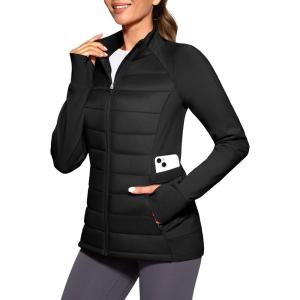 G Gradual Women’s Running Fleece Lined Jackets 6 Pockets Lightweight Water Resistant Puffer Jacket for Hiking Travel(Black)