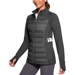 G Gradual Women’s Running Fleece Lined Jackets 6 Pockets Lightweight Water Resistant Puffer Jacket for Hiking Travel(Dark Gray)