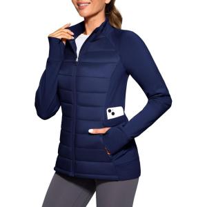 G Gradual Women’s Running Fleece Lined Jackets 6 Pockets Lightweight Water Resistant Puffer Jacket for Hiking Travel(Navy)