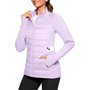 G Gradual Women’s Running Fleece Lined Jackets 6 Pockets Lightweight Water Resistant Puffer Jacket for Hiking Travel(Purple Rose)