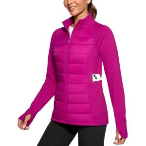 G Gradual Women’s Running Fleece Lined Jackets 6 Pockets Lightweight Water Resistant Puffer Jacket for Hiking Travel(Rose)