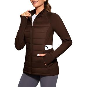 G Gradual Women’s Running Fleece Lined Jackets 6 Pockets Lightweight Water Resistant Puffer Jacket for Hiking Travel(Toasted Brown)