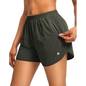 G Gradual Women’s Running Shorts with Zipper Pockets Quick Dry Athletic Workout Gym 3″ Shorts for Women with Comfy Liner(Army Green)