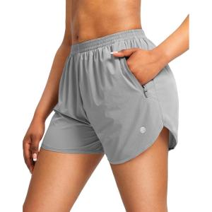 G Gradual Women’s Running Shorts with Zipper Pockets Quick Dry Athletic Workout Gym 3″ Shorts for Women with Comfy Liner(Bright Grey)
