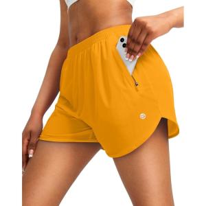G Gradual Women’s Running Shorts with Zipper Pockets Quick Dry Athletic Workout Gym 3″ Shorts for Women with Comfy Liner(Flame Orange)