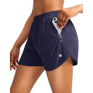 G Gradual Women’s Running Shorts with Zipper Pockets Quick Dry Athletic Workout Gym 3″ Shorts for Women with Comfy Liner(Navy)