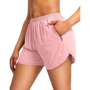 G Gradual Women’s Running Shorts with Zipper Pockets Quick Dry Athletic Workout Gym 3″ Shorts for Women with Comfy Liner(Pink)