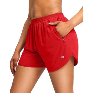 G Gradual Women’s Running Shorts with Zipper Pockets Quick Dry Athletic Workout Gym 3″ Shorts for Women with Comfy Liner(Red)