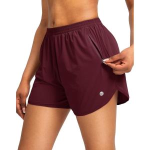 G Gradual Women’s Running Shorts with Zipper Pockets Quick Dry Athletic Workout Gym 3″ Shorts for Women with Comfy Liner(Wine)