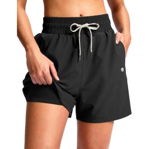 G Gradual Women’s Swim Shorts 4″ Quick Dry Board Shorts with Boxer Liner Deep Pockets Trunks for Water Fun, Beach, Surf, Pool(Black)