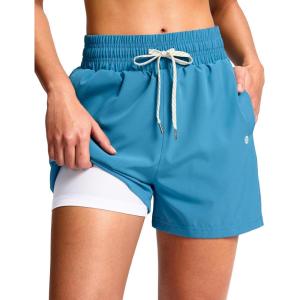 G Gradual Women’s Swim Shorts 4″ Quick Dry Board Shorts with Boxer Liner Deep Pockets Trunks for Water Fun, Beach, Surf, Pool(Blue)