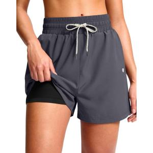 G Gradual Women’s Swim Shorts 4″ Quick Dry Board Shorts with Boxer Liner Deep Pockets Trunks for Water Fun, Beach, Surf, Pool(Dark Grey)