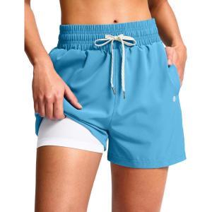 G Gradual Women’s Swim Shorts 4″ Quick Dry Board Shorts with Boxer Liner Deep Pockets Trunks for Water Fun, Beach, Surf, Pool(Light Blue)