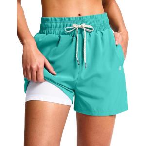 G Gradual Women’s Swim Shorts 4″ Quick Dry Board Shorts with Boxer Liner Deep Pockets Trunks for Water Fun, Beach, Surf, Pool(Mint Green)