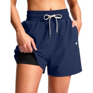 G Gradual Women’s Swim Shorts 4″ Quick Dry Board Shorts with Boxer Liner Deep Pockets Trunks for Water Fun, Beach, Surf, Pool(Navy)