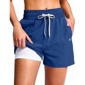 G Gradual Women’s Swim Shorts 4″ Quick Dry Board Shorts with Boxer Liner Deep Pockets Trunks for Water Fun, Beach, Surf, Pool(Royal Blue)