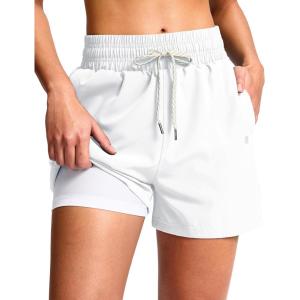 G Gradual Women’s Swim Shorts 4″ Quick Dry Board Shorts with Boxer Liner Deep Pockets Trunks for Water Fun, Beach, Surf, Pool(White)