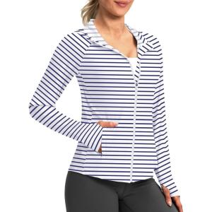 G Gradual Women’s UPF 50+ Sun Protection Hoodie Jacket Lightweight Zip Up Jackets Long Sleeve Shirts for Women Hiking Outdoor(Navy Stripe)