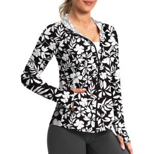G Gradual Women’s UPF 50+ Sun Protection Hoodie Jacket Lightweight Zip Up Jackets Long Sleeve Shirts for Women Hiking Outdoor(White Flower)