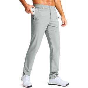 Men’s Golf Pants – 30″/32″/34″ Slim Fit Stretch Lightweight Dress Pants for Men with Zipper Pockets Casual Work(Halo Grey)