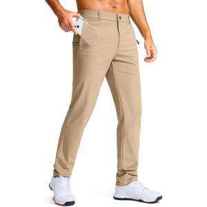 Men’s Golf Pants – 30″/32″/34″ Slim Fit Stretch Lightweight Dress Pants for Men with Zipper Pockets Casual Work(Light Khaki)