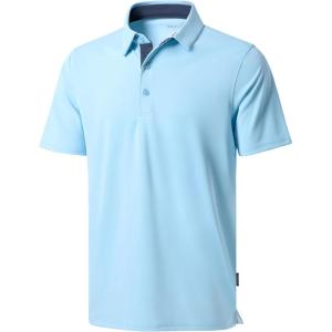 Men’s Golf Shirts Dry Fit Moisture Wicking Performance Short Sleeve Collared Polo Shirts for Casual Athletic Business(A-light Blue)