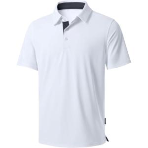 Men’s Golf Shirts Dry Fit Moisture Wicking Performance Short Sleeve Collared Polo Shirts for Casual Athletic Business(A-white)
