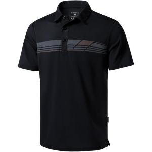 Men’s Golf Shirts Dry Fit Moisture Wicking Performance Short Sleeve Collared Polo Shirts for Casual Athletic Business(B-black Parallelogram)