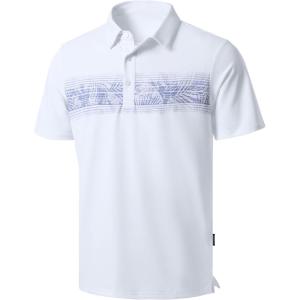 Men’s Golf Shirts Dry Fit Moisture Wicking Performance Short Sleeve Collared Polo Shirts for Casual Athletic Business(B-white Leaves)