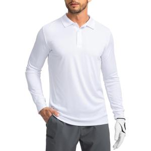 Men’s Polo Shirt Long Sleeve Golf Shirts Lightweight UPF 50+ Sun Protection Cool Shirts for Men Work Fishing Outdoor(A-white)