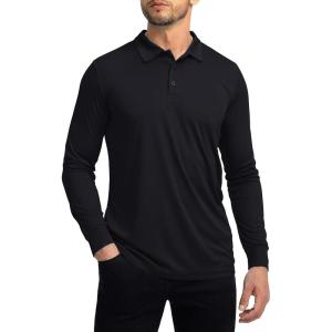 Men’s Polo Shirt Long Sleeve Golf Shirts Lightweight UPF 50+ Sun Protection Cool Shirts for Men Work Fishing Outdoor(Black)