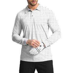 Men’s Polo Shirt Long Sleeve Golf Shirts Lightweight UPF 50+ Sun Protection Cool Shirts for Men Work Fishing Outdoor(Black Dot)